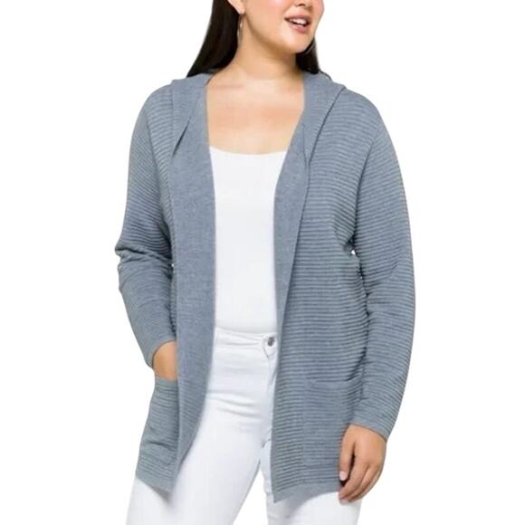 Evolution by Cyrus Size 3X Blue Sixbey Ribbed Hooded Cardigan EUC - Picture 1 of 10